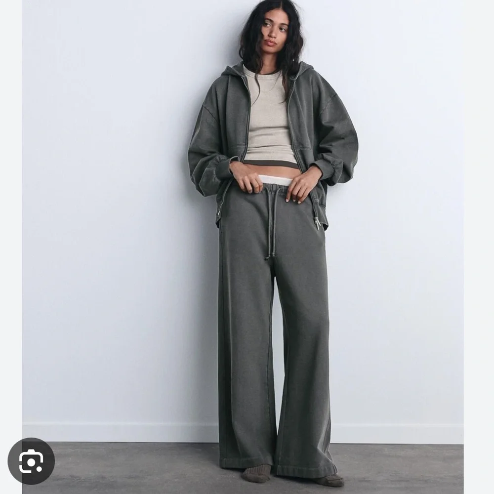 Zara PLUSH STRAIGHT LEG SWEATPANTS anthracite grey 4174/843 - Picture 2 of 10
